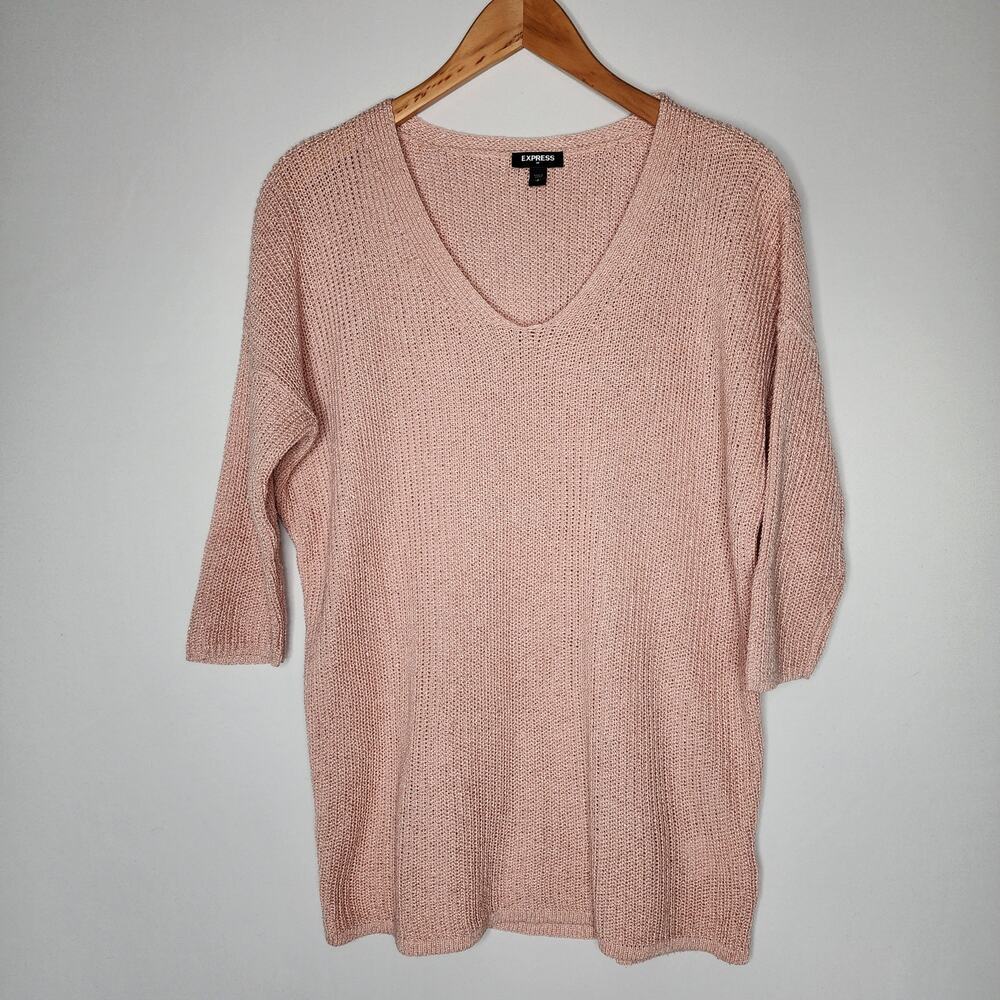 Express Pink Metallic Short Sleeve Sweater Women's Size Small